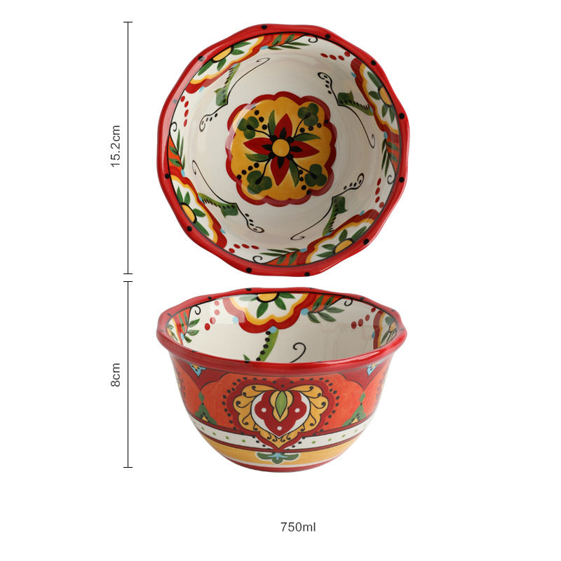 New Bohemian Hand-painted Household Ceramic Bowl