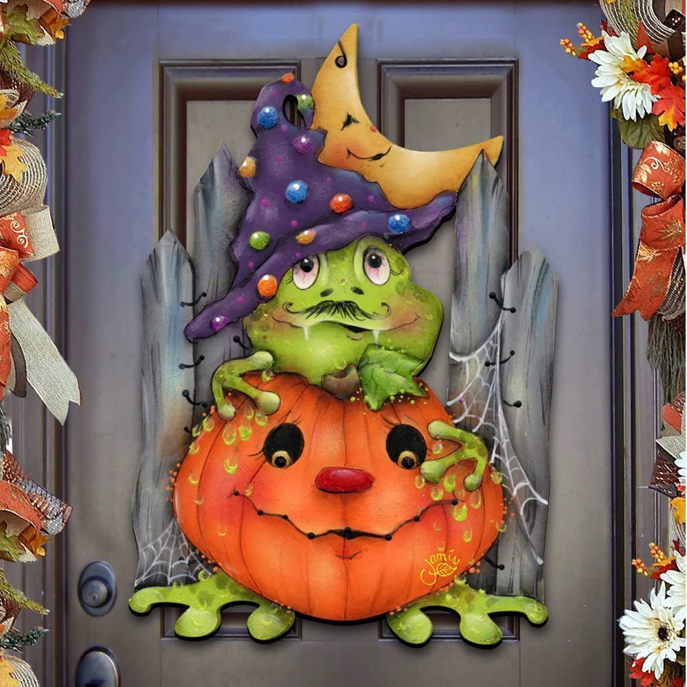 Halloween Pumpkin and Frog Wooden Decoration