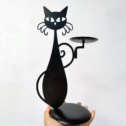 Decorative Metal Black Cat Candlestick