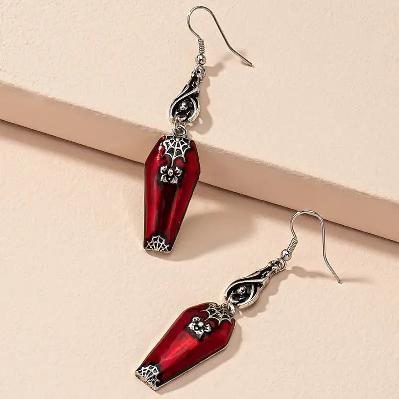 Halloween Retro Red Bat & Spider Earrings