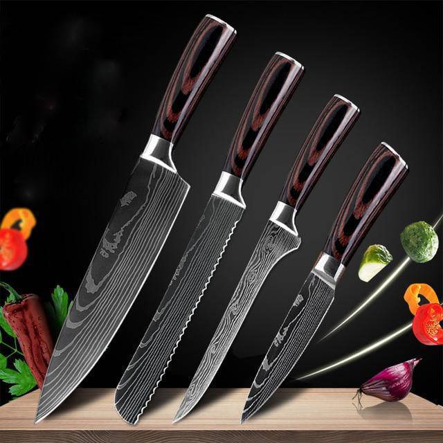 Damascus Chef Knife Set | Kitchen Utensils | 6-8-piece Set Stainless Steel | JDrop.Shop