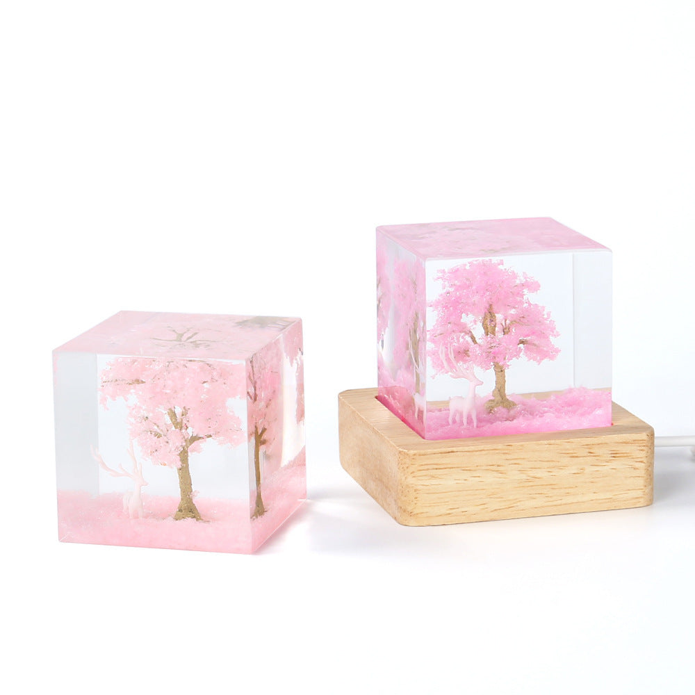 Handmade Wht Cherry Tree Small Night Lamp Resin Crafts