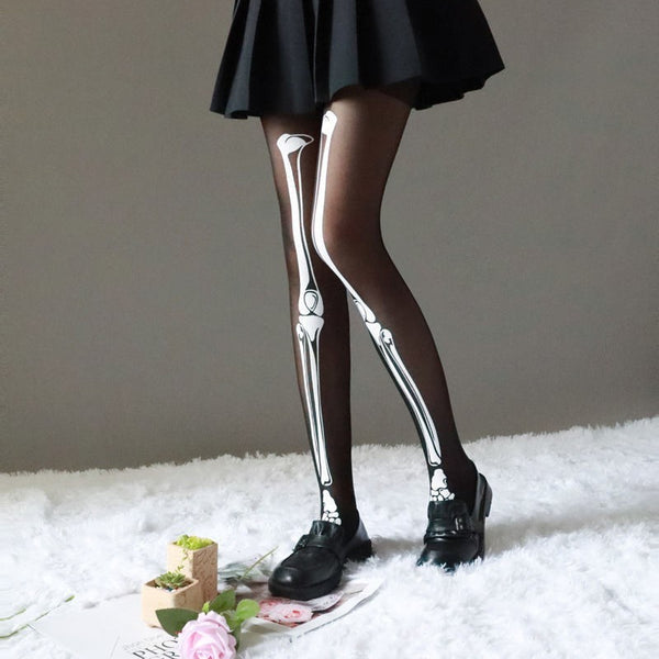 Halloween Black Bone Skeleton Pantyhose