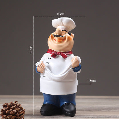 Resin Chef Restaurant Chef Statue Home Kitchen Ornament Figurine Table Decor Welcome