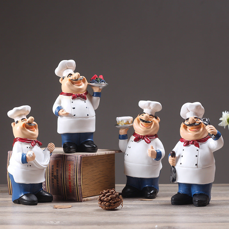 Resin Chef Restaurant Chef Statue Home Kitchen Ornament Figurine Table Decor Welcome