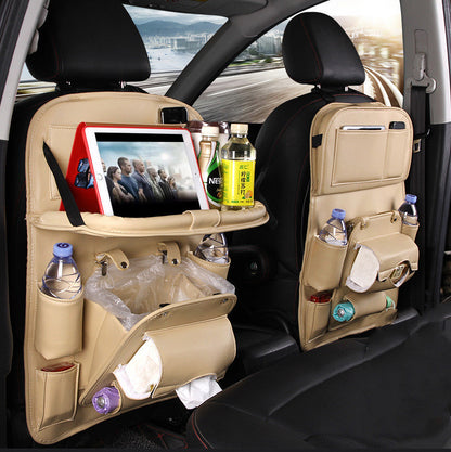 Car Waterproof PU Leather Multifunction Seat Hanging Organizer and Tray