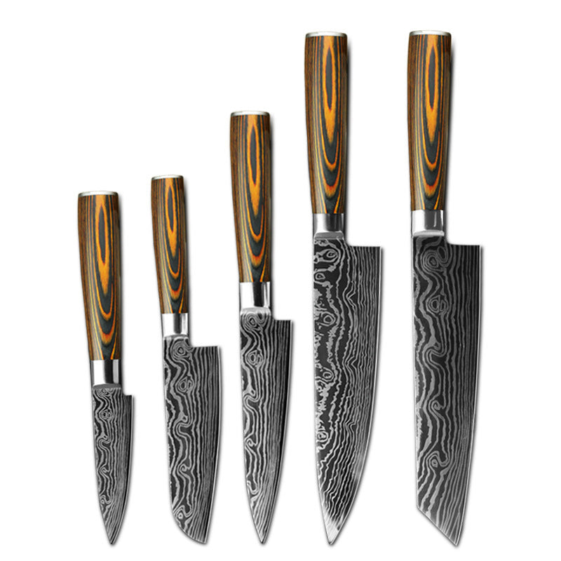 Mascus Knife Set, Laser Grain Stainless Steel Kitchen Knife, 6-piece Set