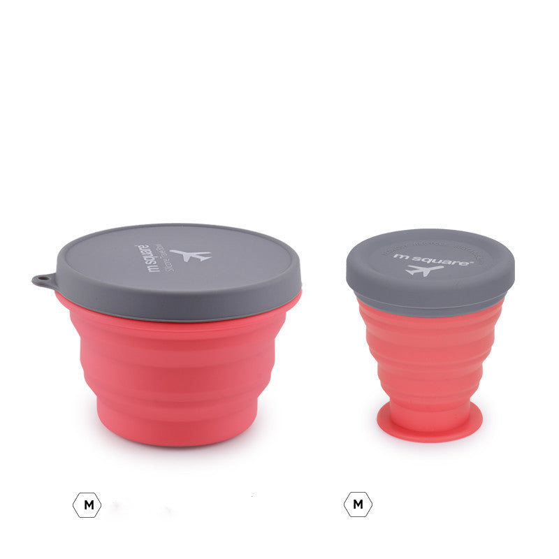 Outdoor Portable Instant Noodles Travel Wild Cutlery Set Silicone Folding Bowl