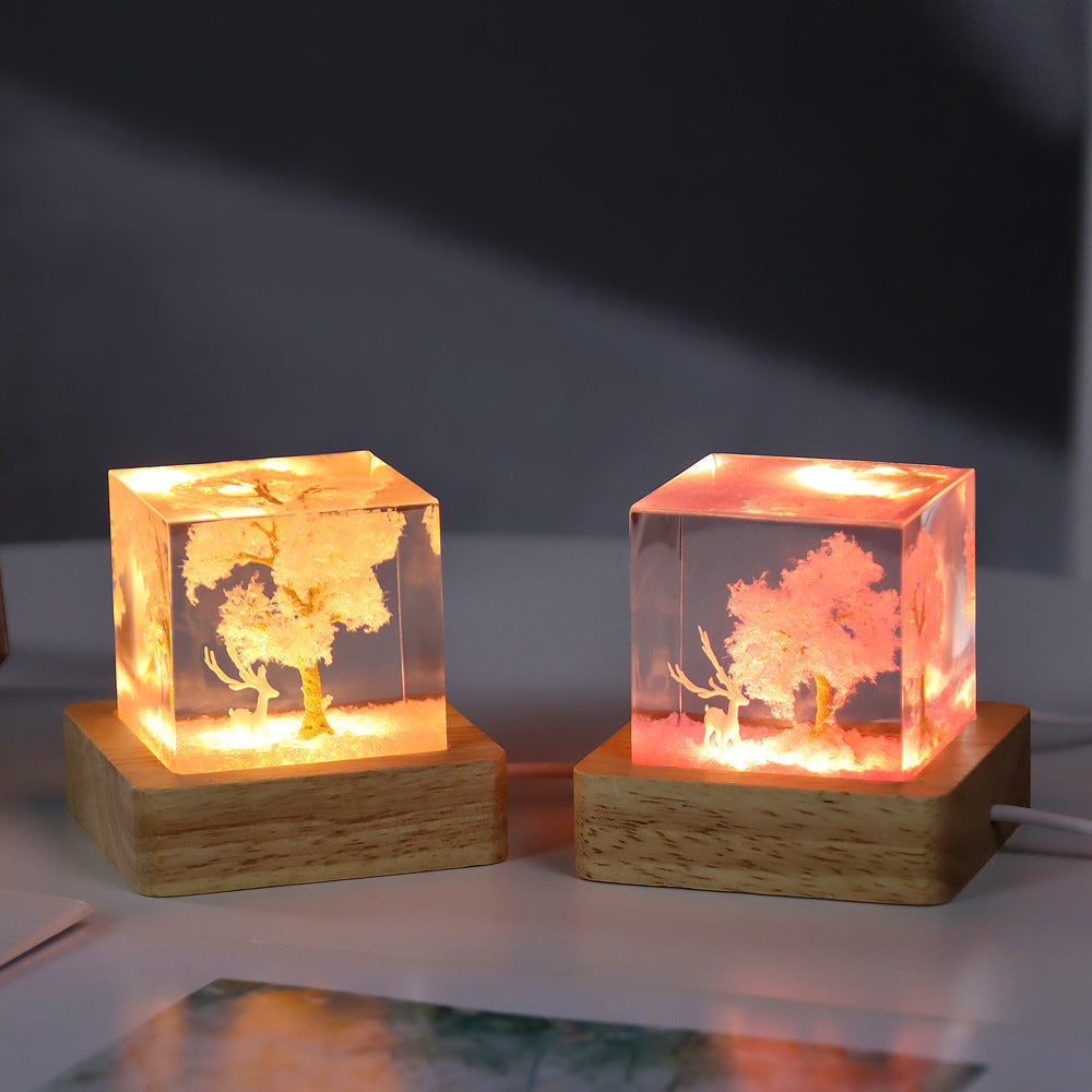 Handmade Wht Cherry Tree Small Night Lamp Resin Crafts