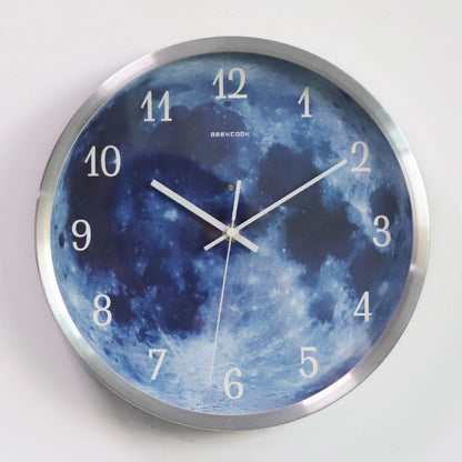 12-inch Blue Moon Luminous Wall Clock with Sound Control For Home Decoration