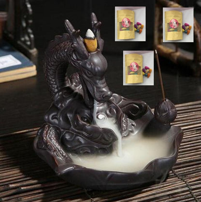 Dragon ceramic incense burner smoke