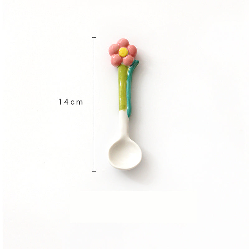 Ins Three Dimensional Small Flower Tulip Ceramic Spoon