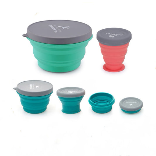 Outdoor Portable Instant Noodles Travel Wild Cutlery Set Silicone Folding Bowl