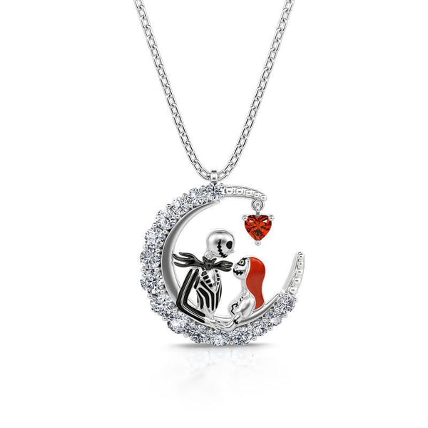 Nightmare Before Christmas Jack & Sally Moon Necklace