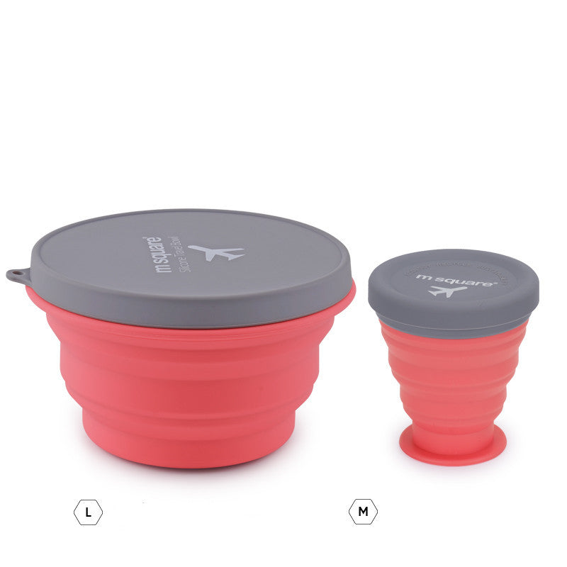 Outdoor Portable Instant Noodles Travel Wild Cutlery Set Silicone Folding Bowl