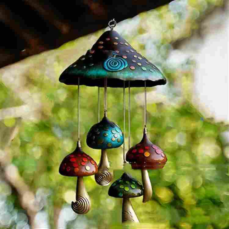 Mushroom Wind Chimes Colorful Handmade Resin Art Decoration