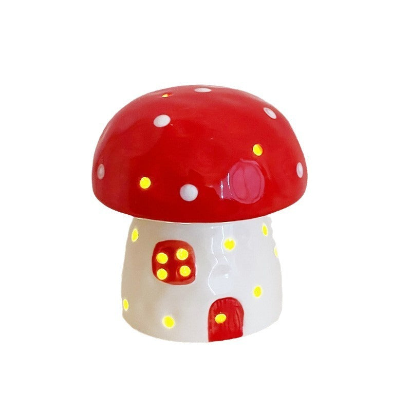 Handmade Cute Ceramic Mushroom Small Night Lamp Ornaments