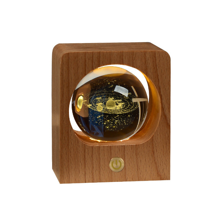 Beech Crystal Ball Night Light 3D Laser Engraving LED Nightlights USB Dimmable Lamp Home Decor