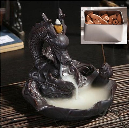 Dragon ceramic incense burner smoke