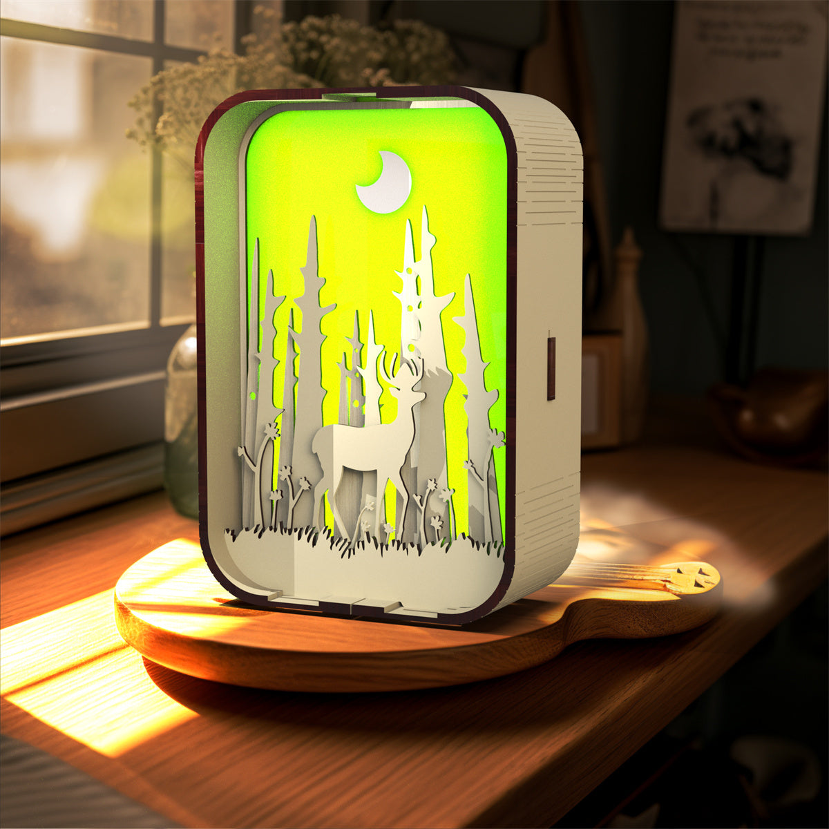 Wood-carved Laser-Engraved Forest Night Light