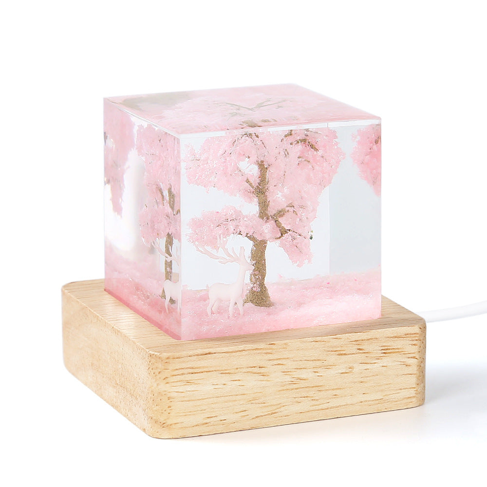 Handmade Wht Cherry Tree Small Night Lamp Resin Crafts