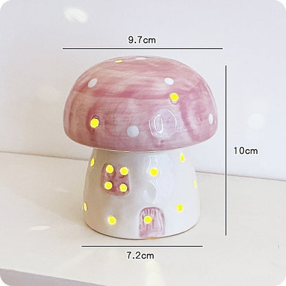 Handmade Cute Ceramic Mushroom Small Night Lamp Ornaments