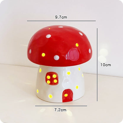 Handmade Cute Ceramic Mushroom Small Night Lamp Ornaments