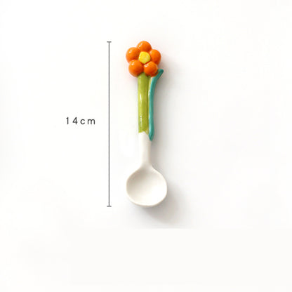 Ins Three Dimensional Small Flower Tulip Ceramic Spoon