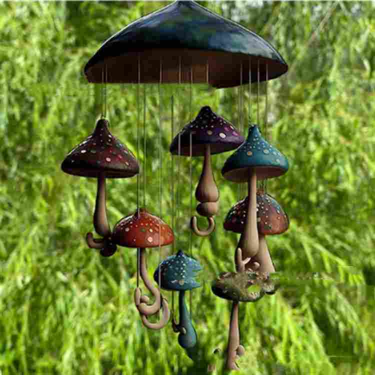 Mushroom Wind Chimes Colorful Handmade Resin Art Decoration