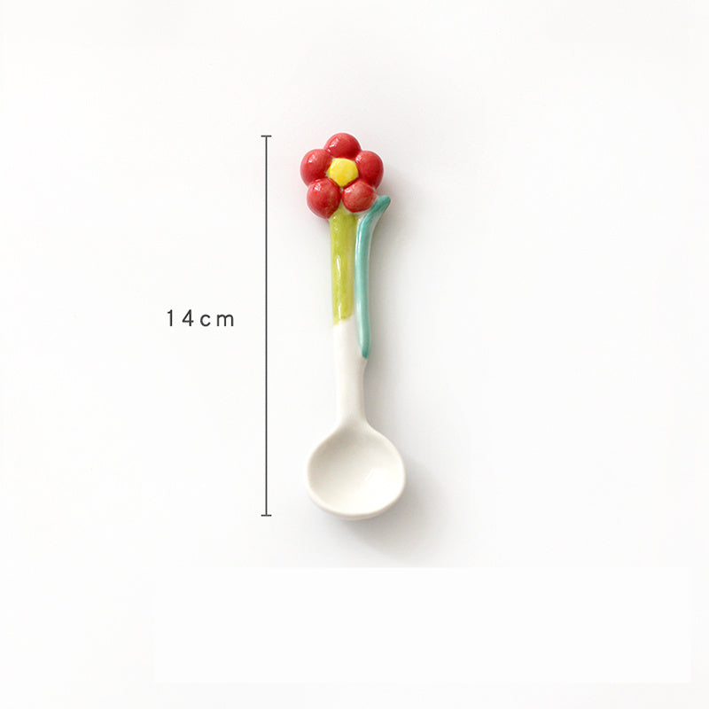 Ins Three Dimensional Small Flower Tulip Ceramic Spoon