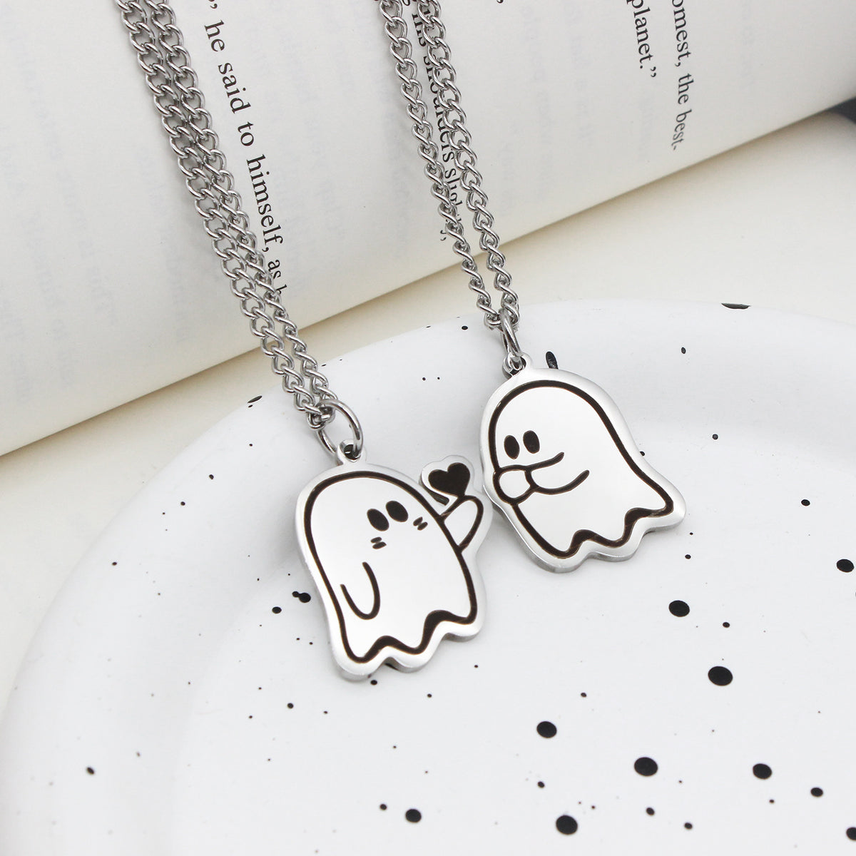 Cute Love Ghost Couple Necklace