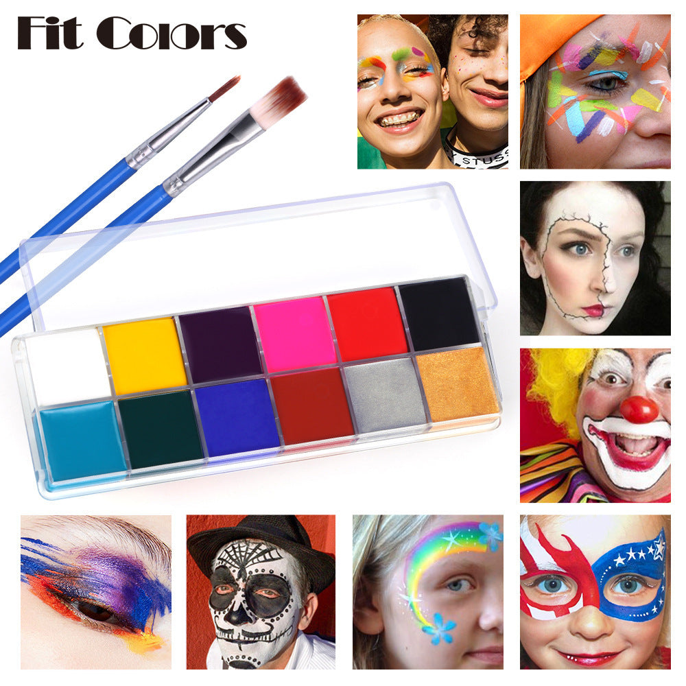 Fit Colors 12 Colors Face Paint Water Soluble Human Body Paints Halloween Masquerade Makeup Palette Brush - JDrop.Shop