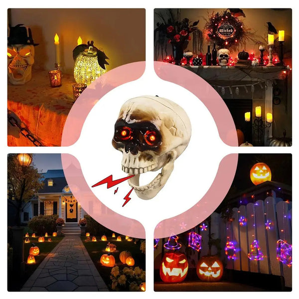 Animated Floating Skeleton Decorations Realistic Halloween Skull Heads Halloween Decorations Scary Sound Spooky Decoration