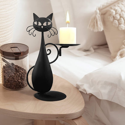 Decorative Metal Black Cat Candlestick