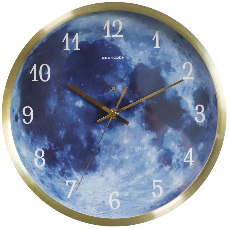 12-inch Blue Moon Luminous Wall Clock with Sound Control For Home Decoration