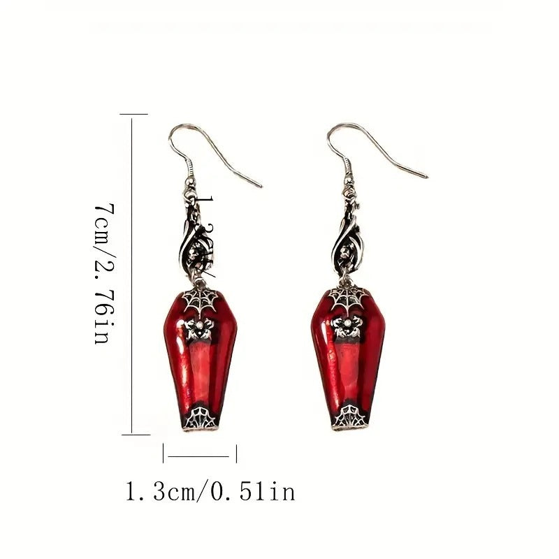 Halloween Retro Red Bat & Spider Earrings