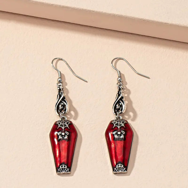 Halloween Retro Red Bat & Spider Earrings