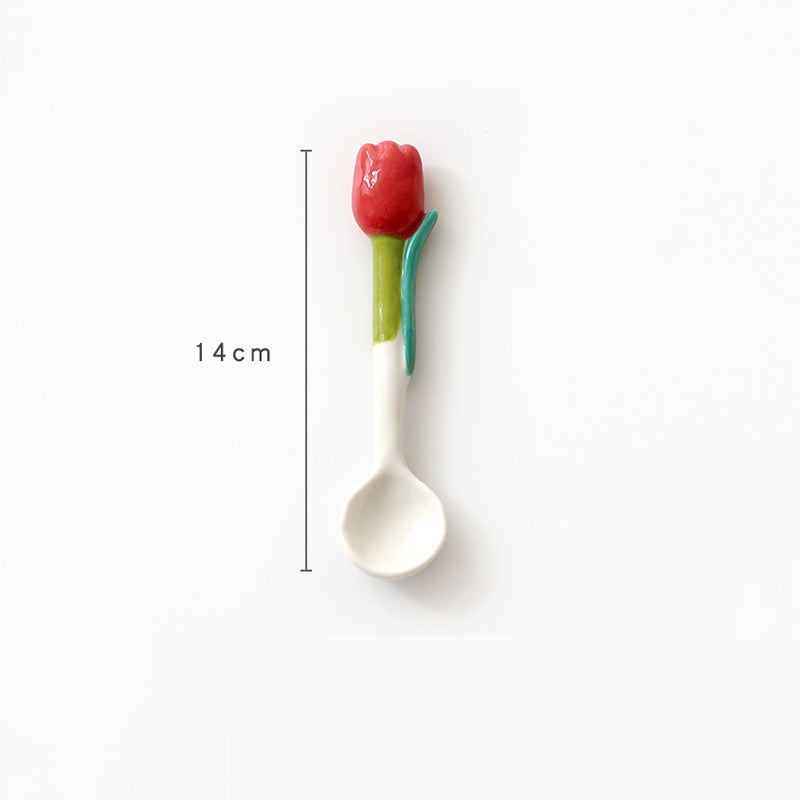 Ins Three Dimensional Small Flower Tulip Ceramic Spoon