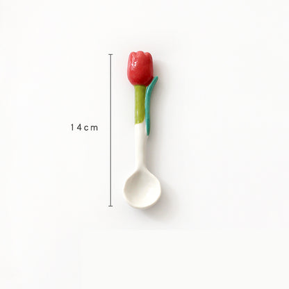 Ins Three Dimensional Small Flower Tulip Ceramic Spoon