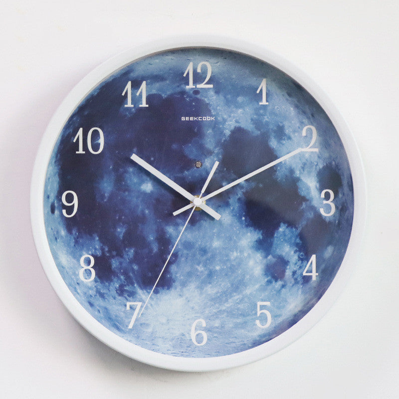 12-inch Blue Moon Luminous Wall Clock with Sound Control For Home Decoration