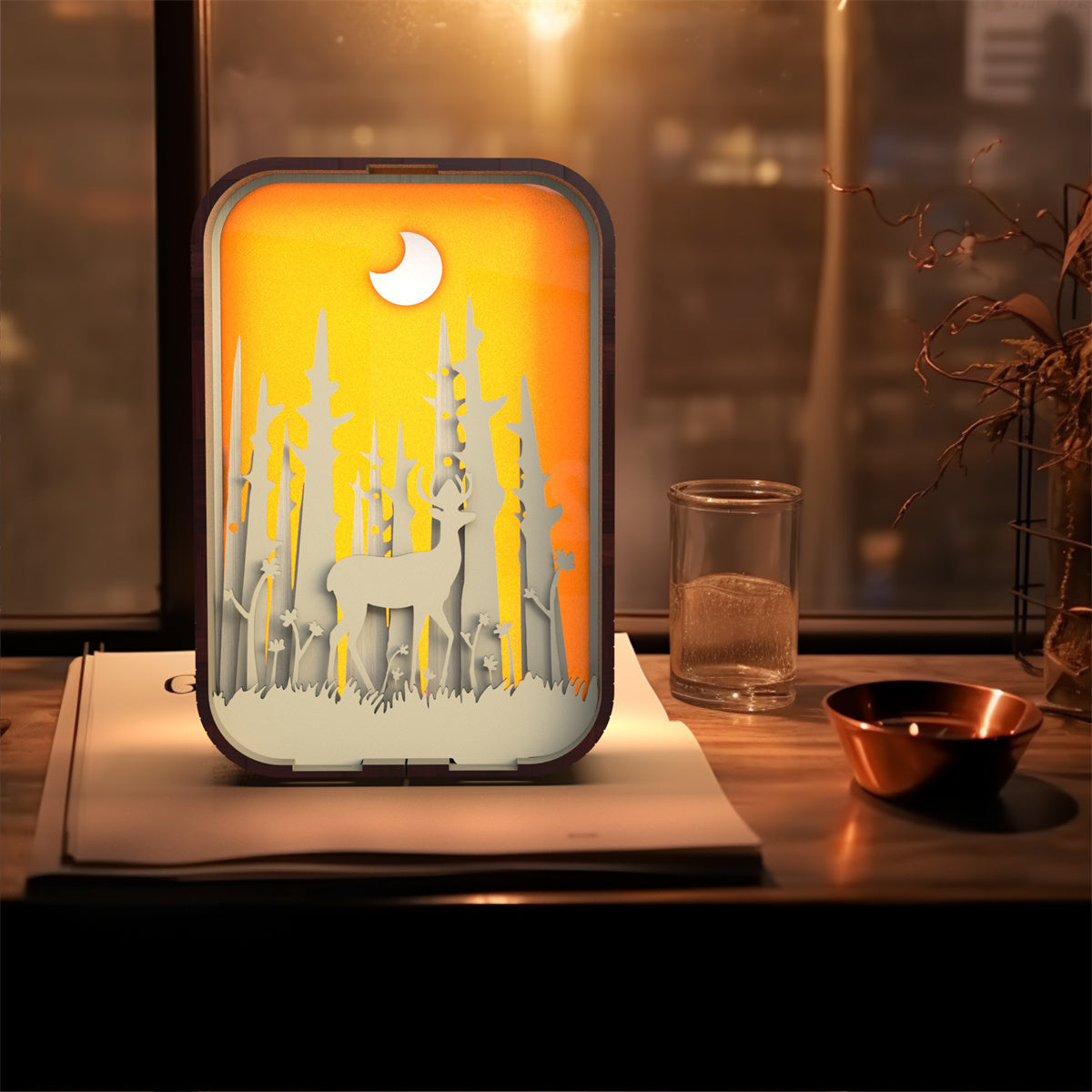 Wood-carved Laser-Engraved Forest Night Light