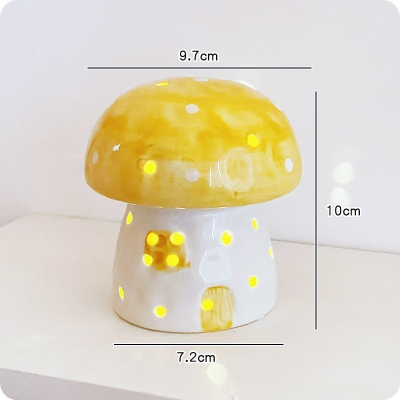 Handmade Cute Ceramic Mushroom Small Night Lamp Ornaments