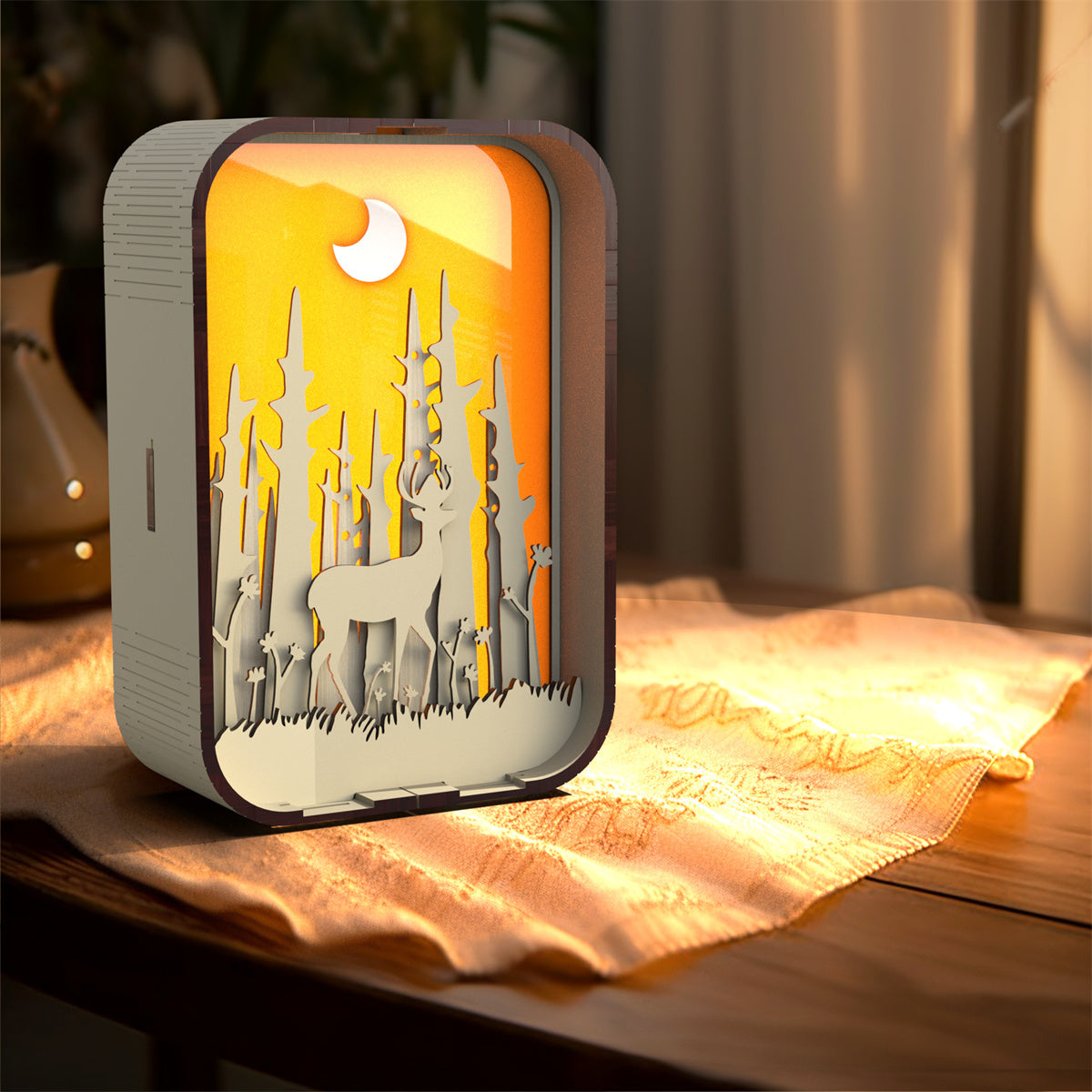 Wood-carved Laser-Engraved Forest Night Light