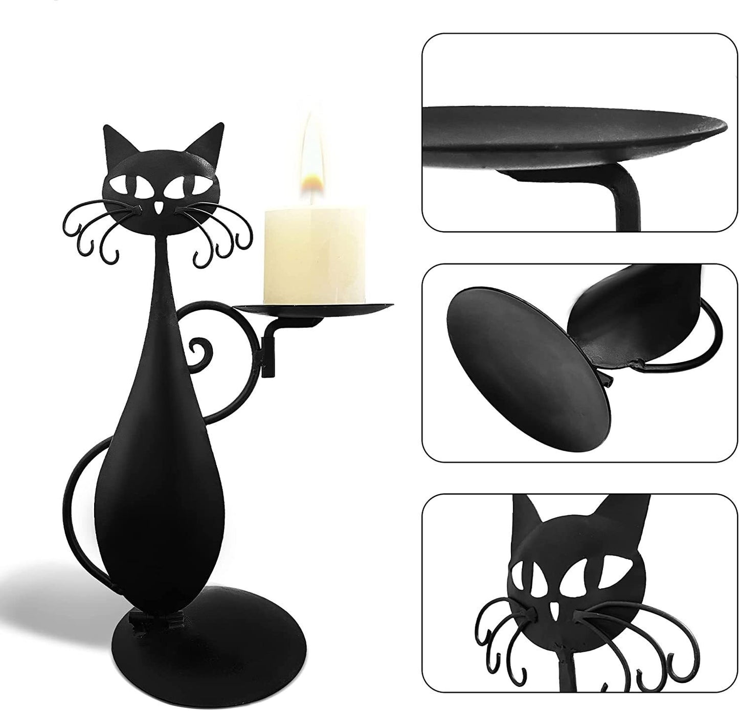 Decorative Metal Black Cat Candlestick