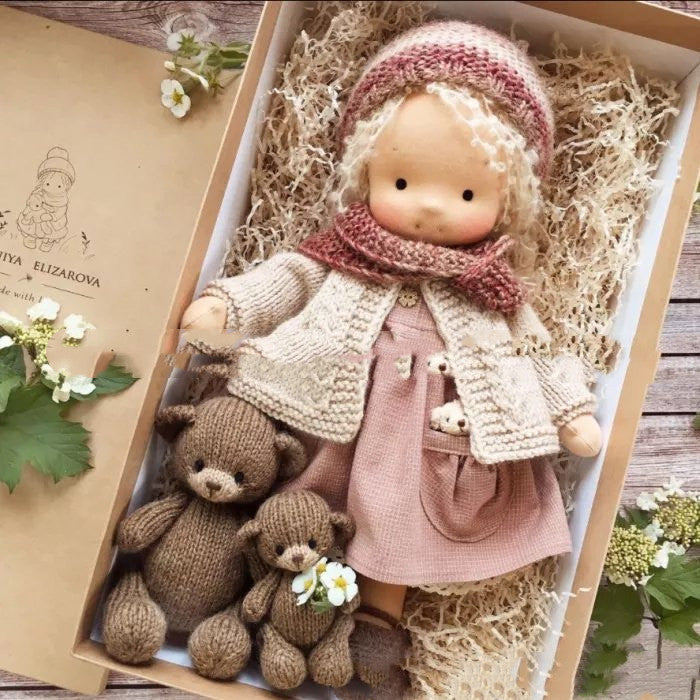 Waldorf Handmade Plush Doll With Curly Hair Girl