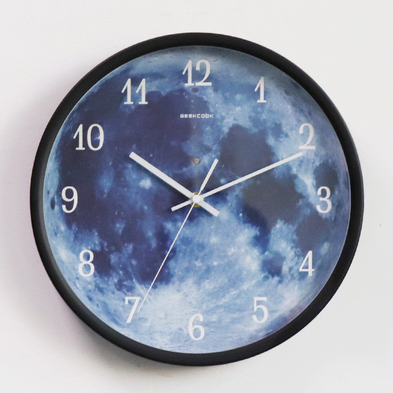 12-inch Blue Moon Luminous Wall Clock with Sound Control For Home Decoration