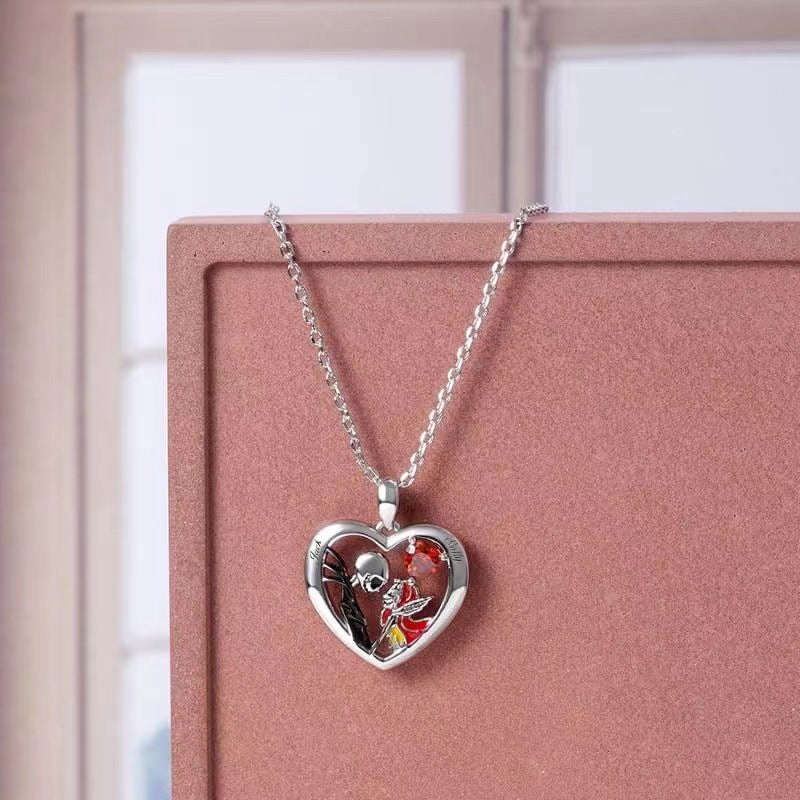 Nightmare Before Christmas Jack & Sally Heart Necklace