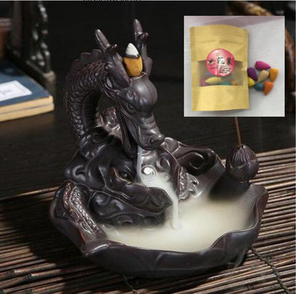 Dragon ceramic incense burner smoke