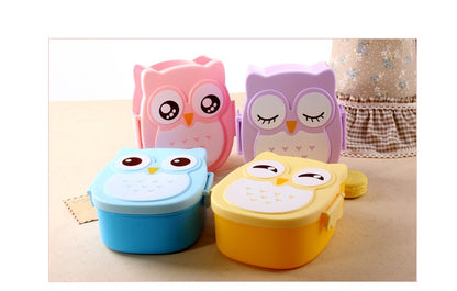 Owl Lunch Box Cute Cartoon Children Student Plastic Crisper Sealed Insulation Microwave