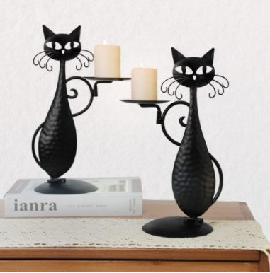 Decorative Metal Black Cat Candlestick